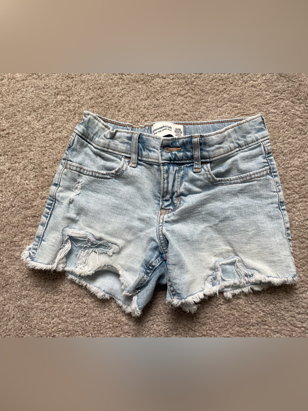 abercrombie kids light blue distressed denim shorts